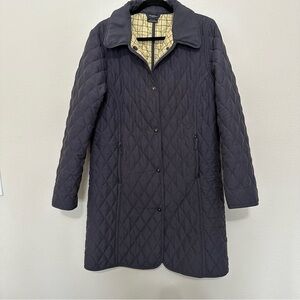 John partridge England women’s quilted snap pea coat blue grey L large hand made